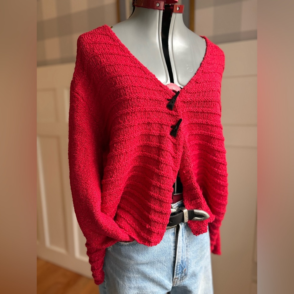 Habitat Red Textured Knit Cardigan Size Small